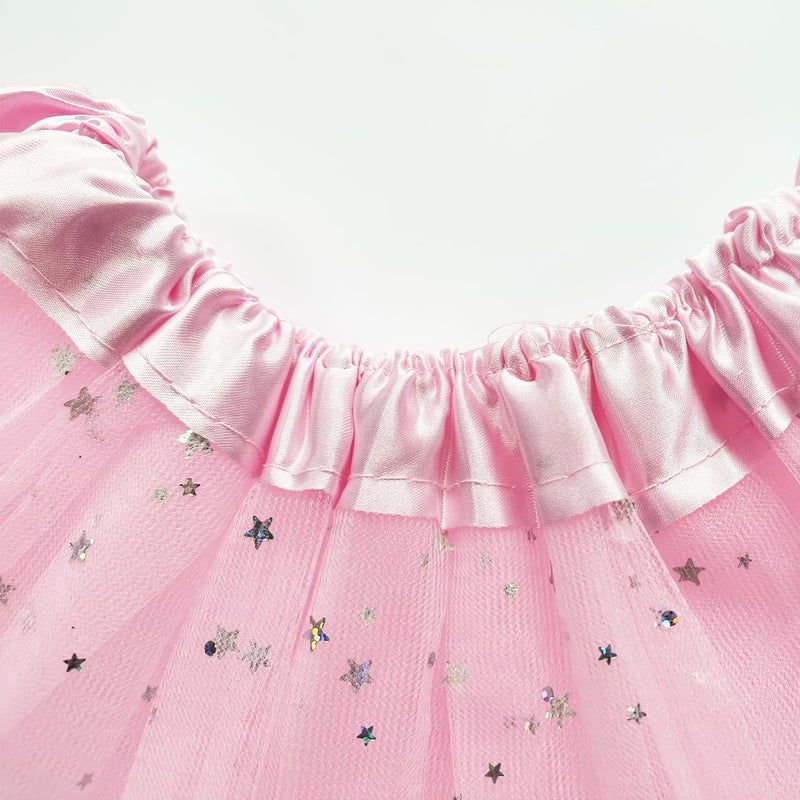 WINROLA Little Girls Stars Sequins Tutu Skirt Princess Ballet Dance Dress for 0-6 Y Sparkle Elastic 3 Layered Tulle Tutu Skirt - Image 2